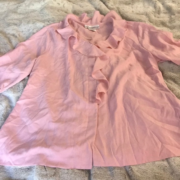 Light pink ruffle blouse 18 3/4 sleeve button up shirt fitted bust Silhouettes - Picture 1 of 7